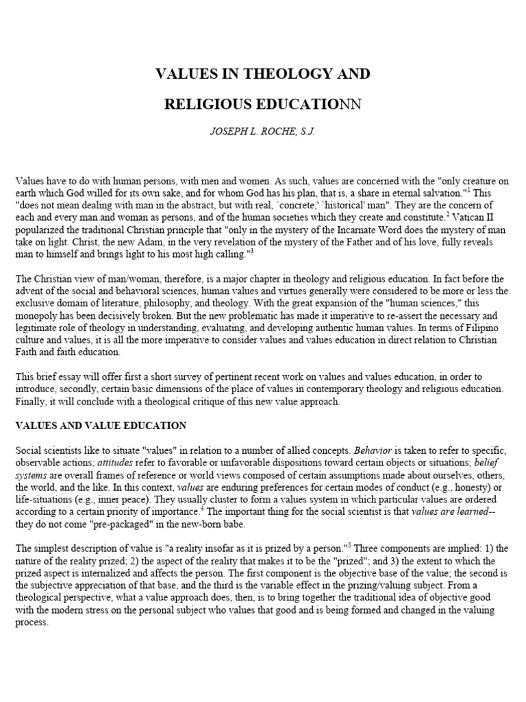 Values in Theology | PDF | Faith | Catechism
