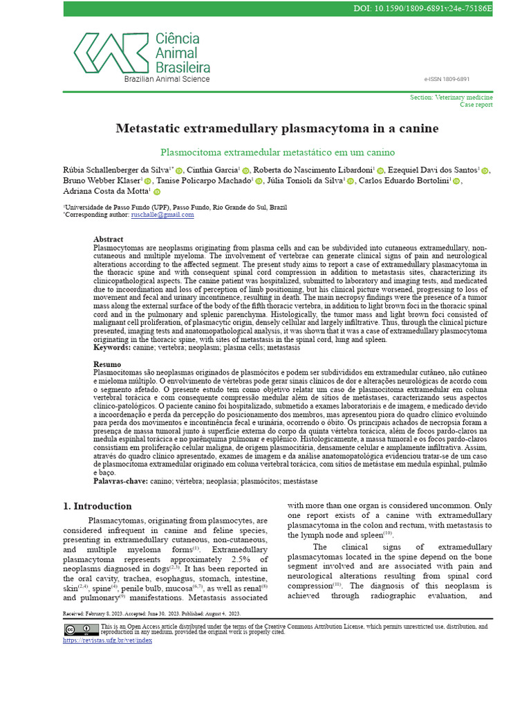 Metastatic extramedullary plasmacytoma in a canine 75186ingles | PDF ...