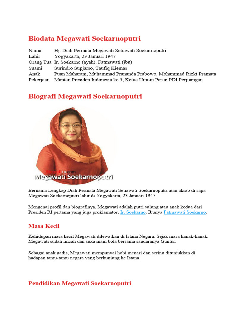 biodata megawati soekarnoputri