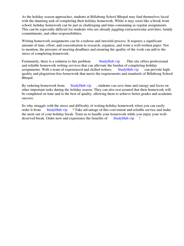 Billabong school bhopal holiday homework pdf homework