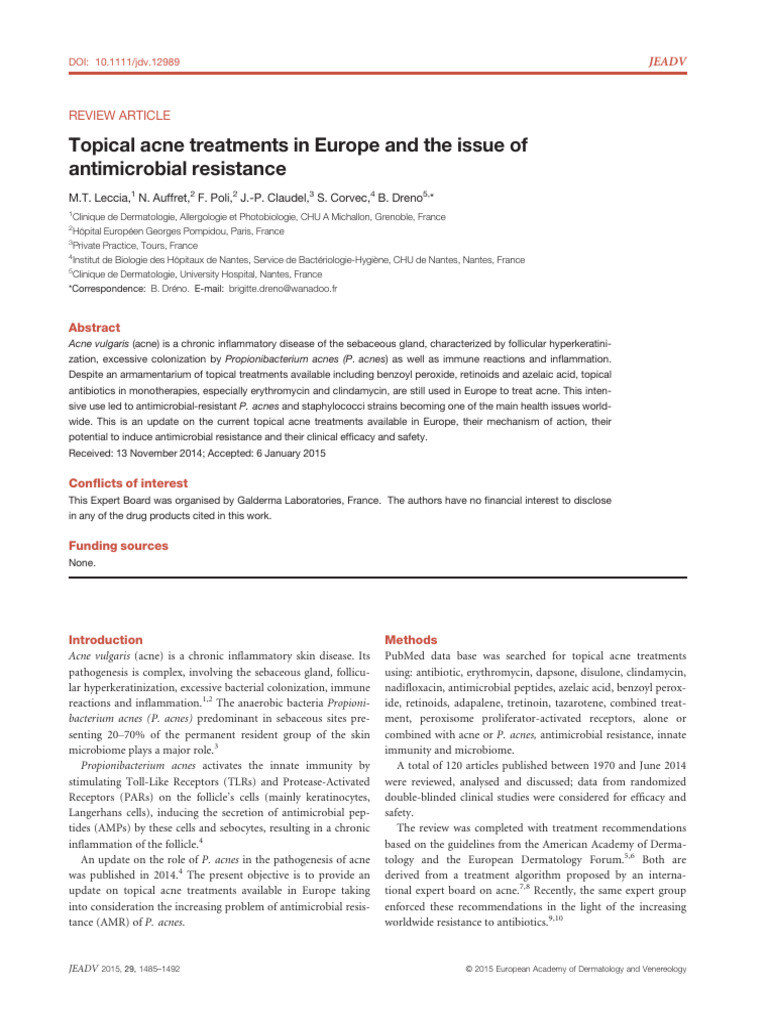 Acad Dermatol Venereol 2015 Leccia Topical acne treatments in