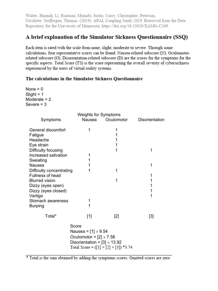 Simulator Sickness Questionnaire Overview | PDF | Clinical Medicine ...