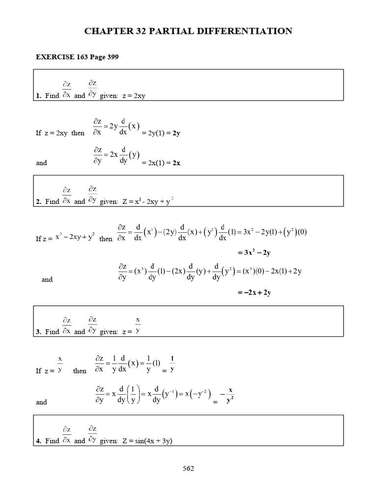 Partial Differentiation Exercises | PDF | Mathematical Objects | Equations