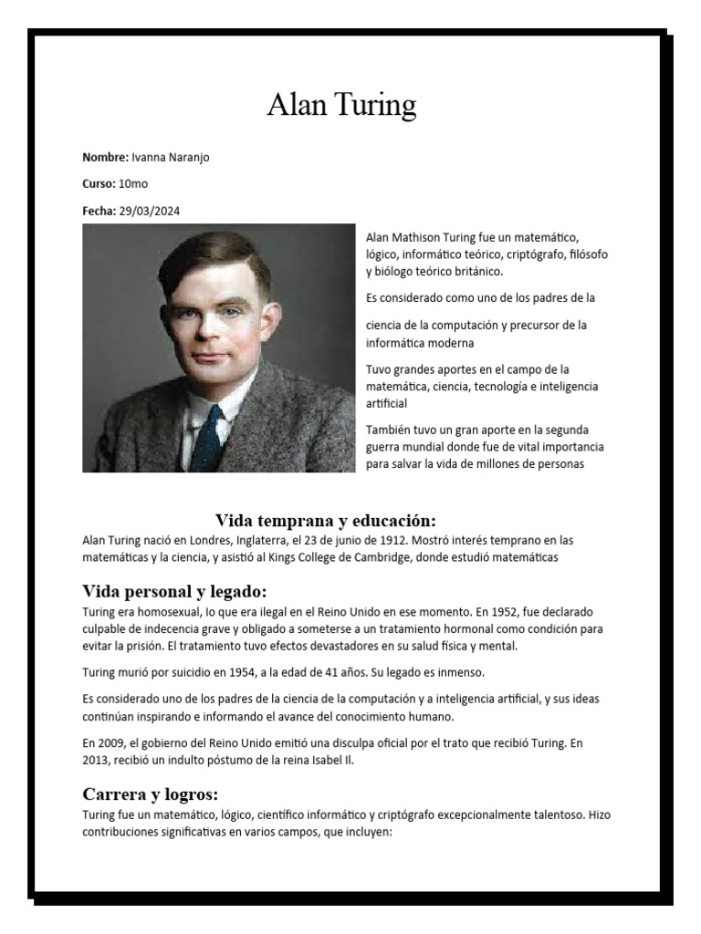 Alan Turing: Pionero de la Computación | PDF | Alan Turing | Ciencias ...