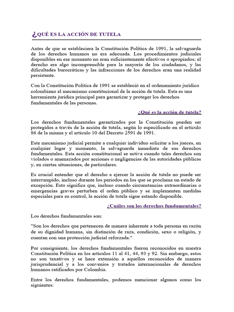 Accion de Tutela | PDF | Constitución | Derechos