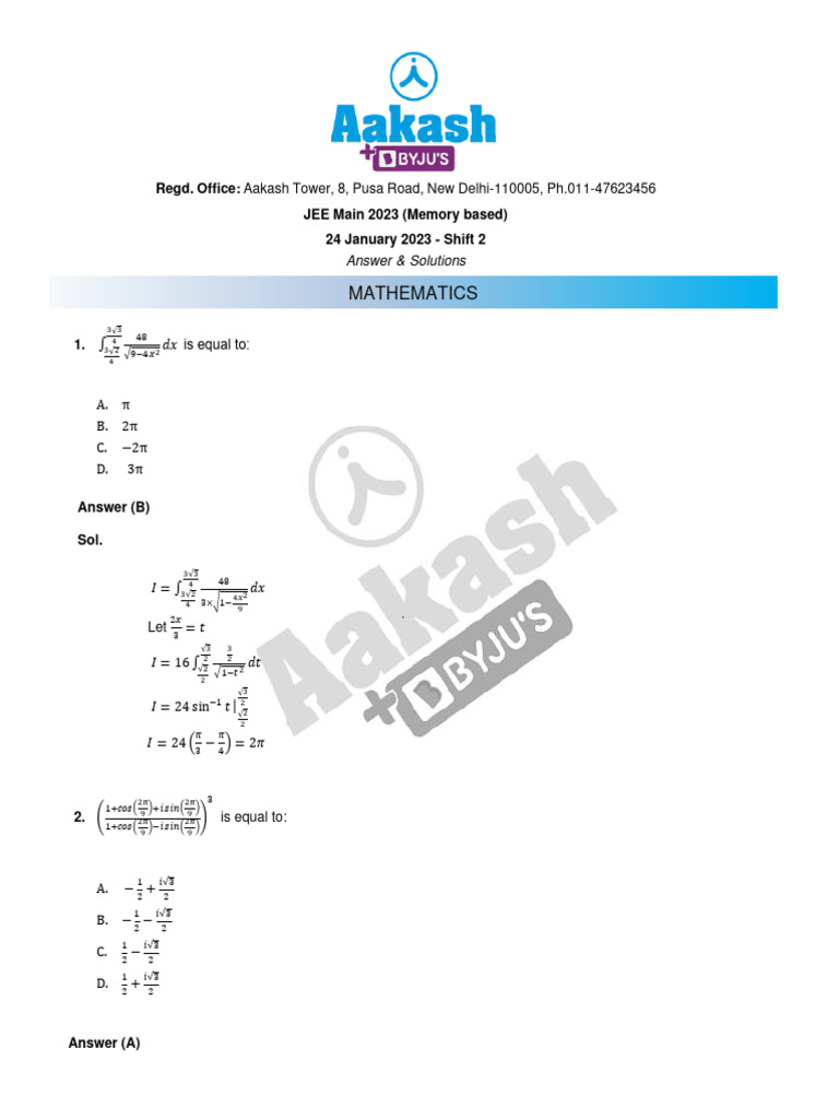 JEE Main Math 24th Feb Shift 2 | PDF | Circle | Matrix (Mathematics)