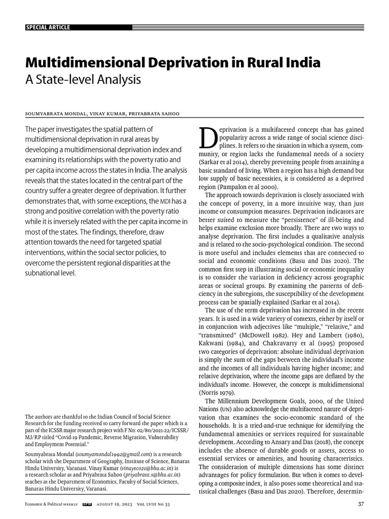 Multidimensional Deprivation Pdf Poverty Poverty Homelessness