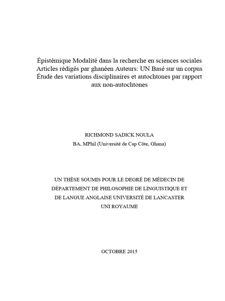 Modalité épistémique en sciences sociales | PDF | Langue anglaise ...