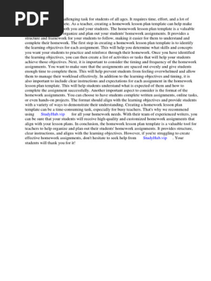 Homework Lesson Plan Template