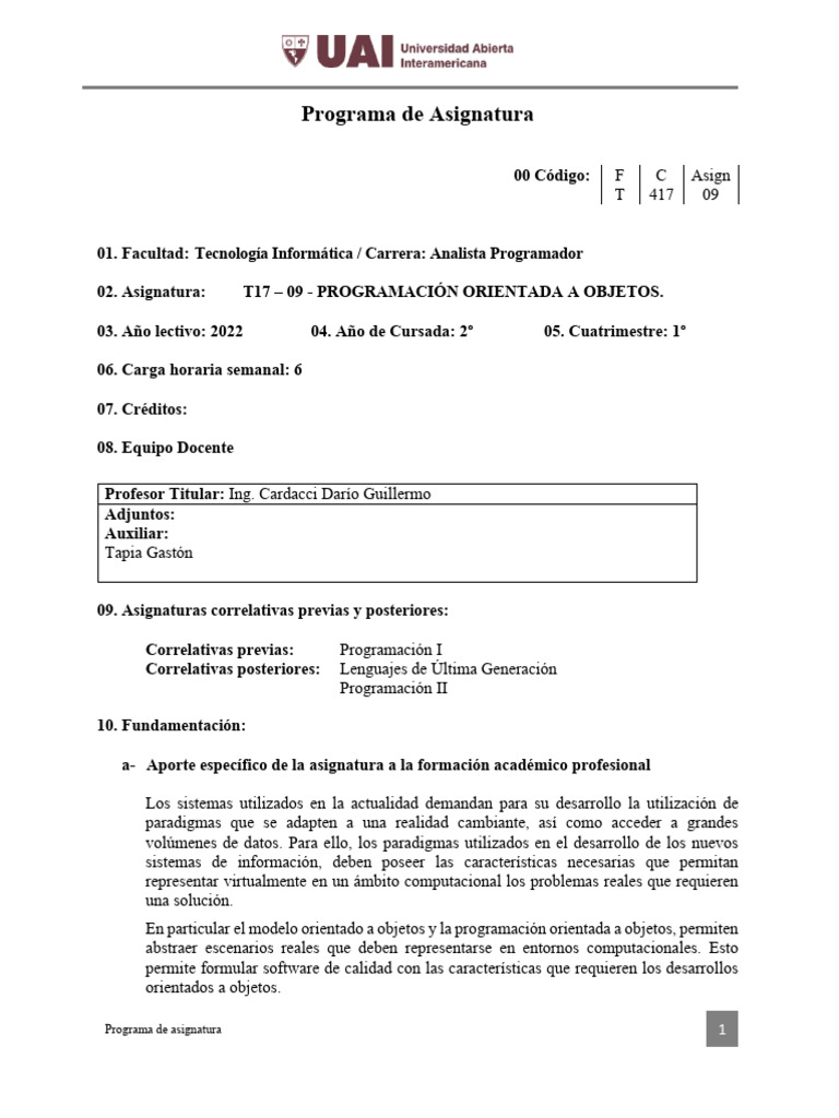 09 Programación Orientada A Objetos (Cardacci 2022) UAI | PDF ...