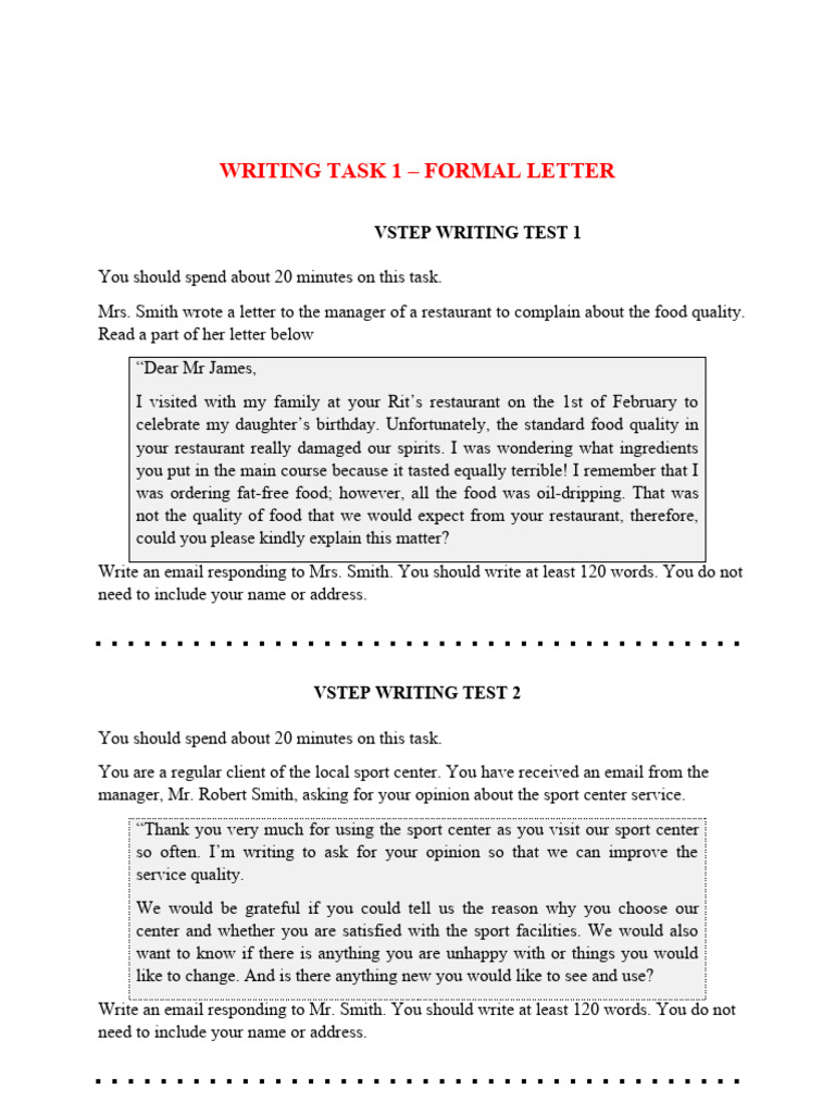 VSTEP Writing Task 1: Formal Letters | PDF | Water | Air Pollution