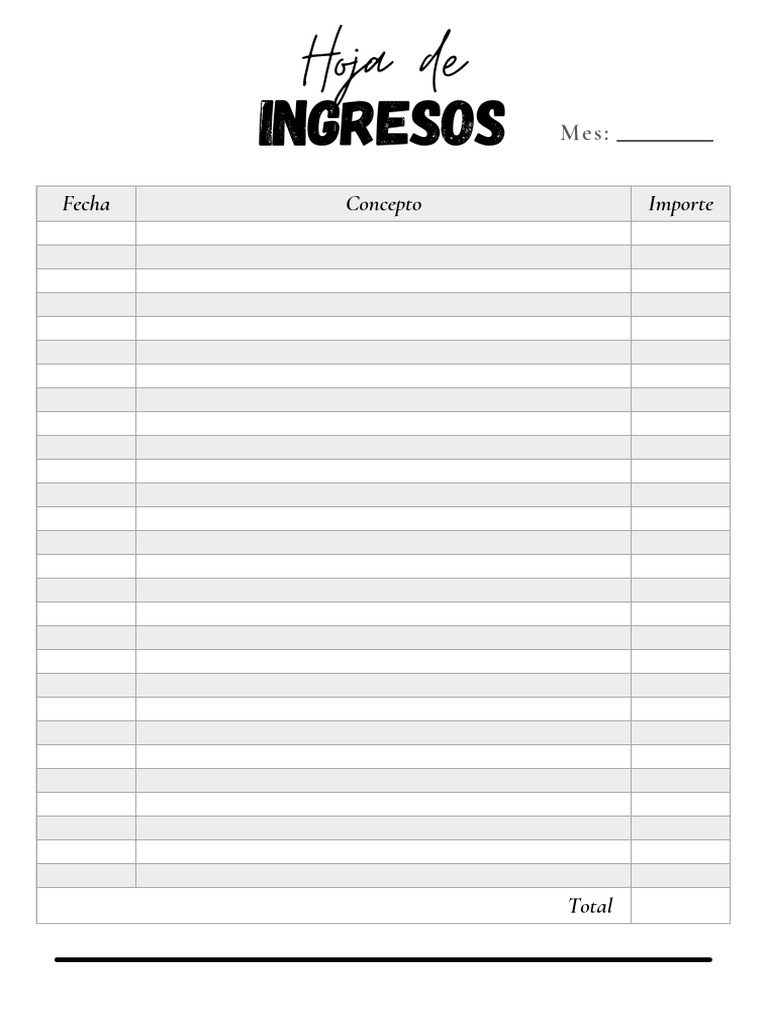 Hoja de Ingresos y Gastos para Imprimir | PDF