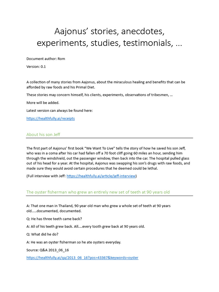 Aajonus' Healing Stories and Diet Insights | PDF | Breast Cancer | Cancer