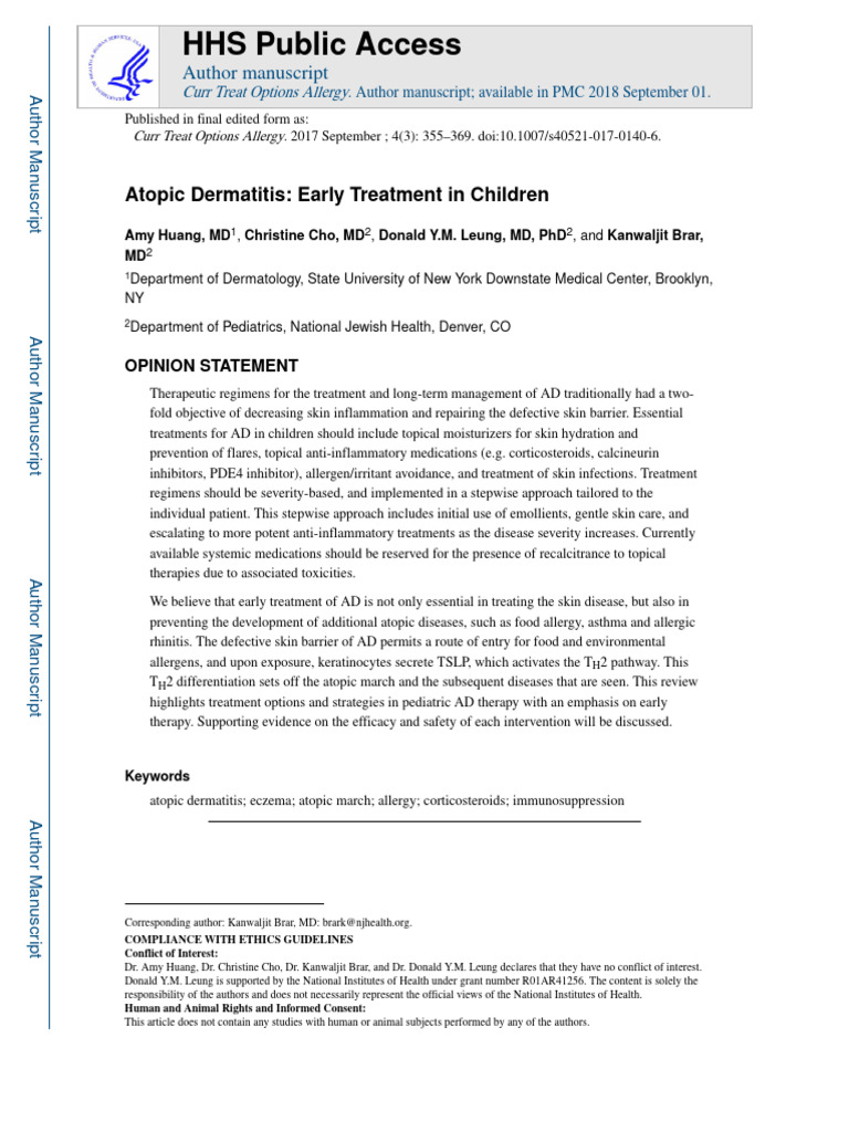 Atopic Dermatitis In Children Pdf Allergy Dermatitis