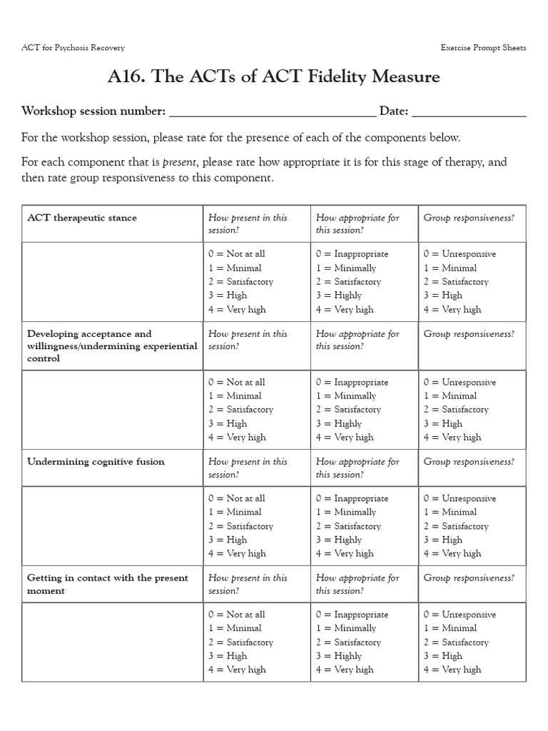 ACT Fidelity Measure for Psychosis Recovery | PDF | Validity ...
