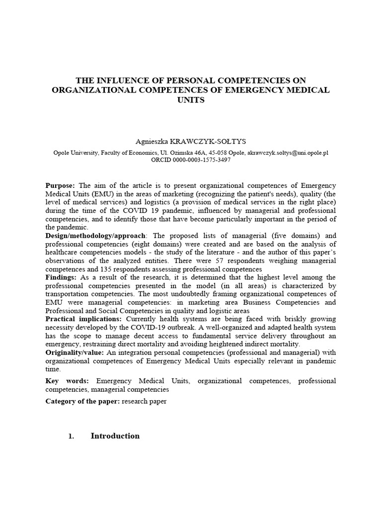 Impact of Competencies on EMU Performance | PDF | Health Care | Mentorship