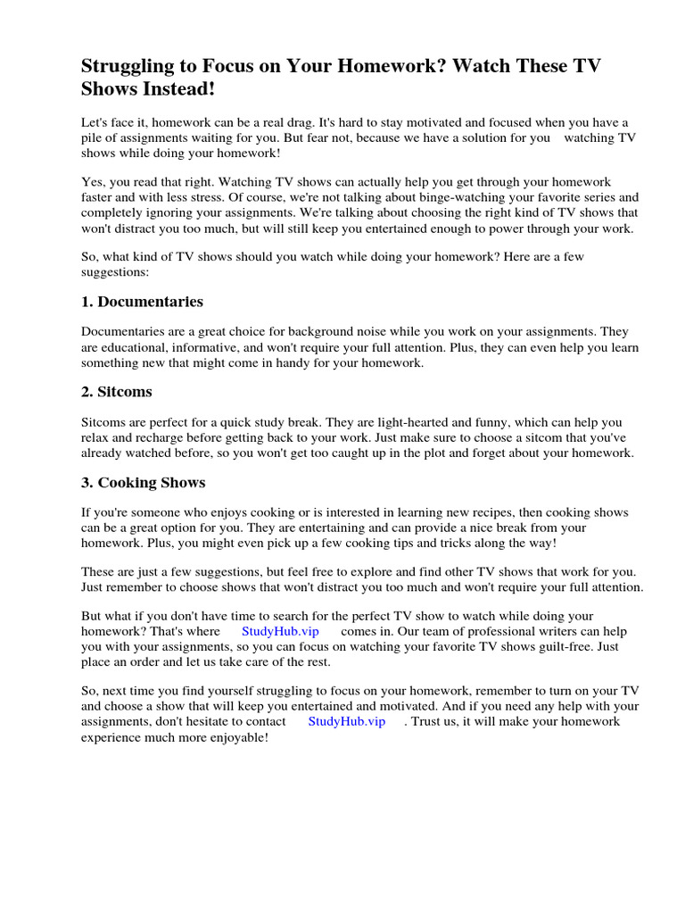 TV Shows To Watch While Doing Homework PDF Homework