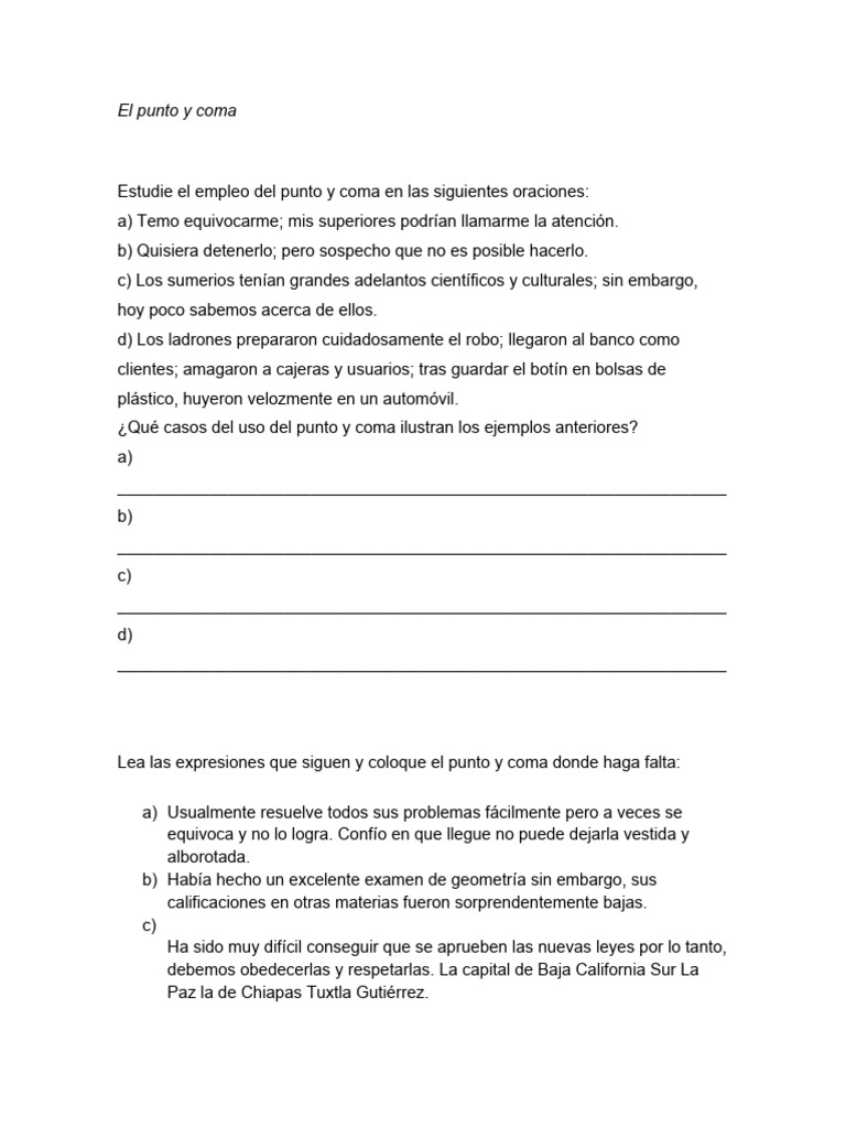 Uso del punto y coma en oraciones | PDF