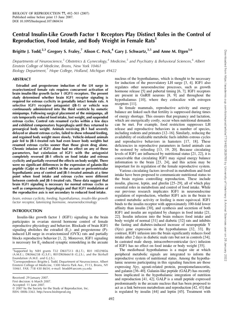 IGF1 Receptors and Female Rat Reproduction | PDF | Insulin Like Growth ...