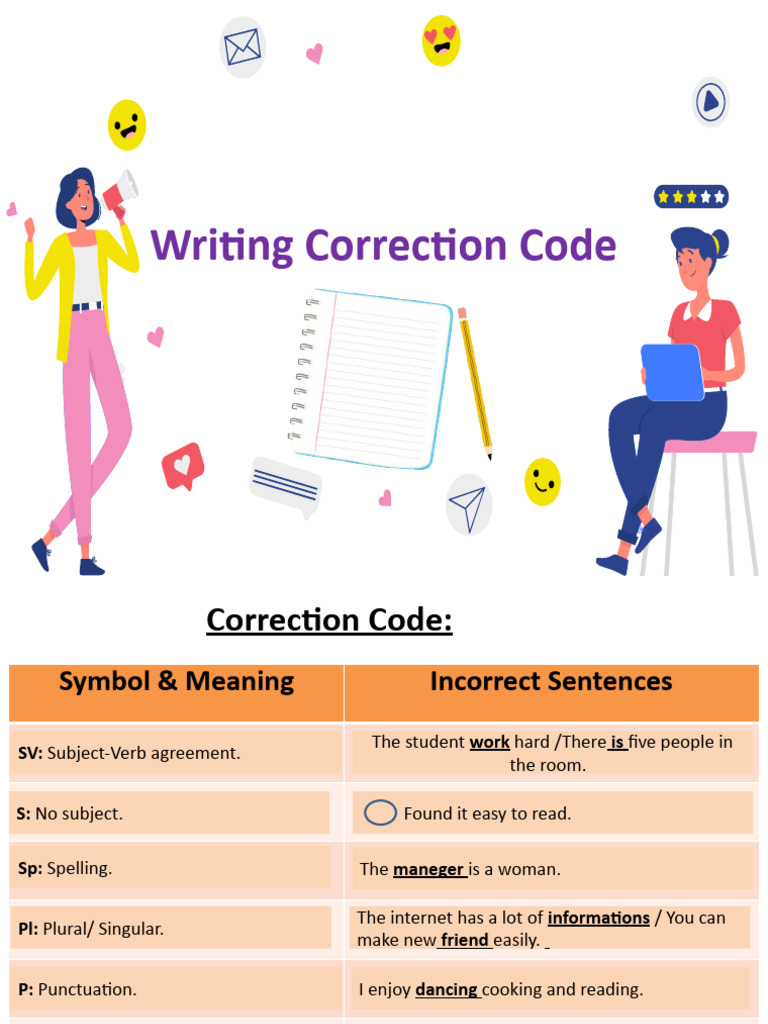 Writing Correction Code Guide | PDF | Language Arts & Discipline
