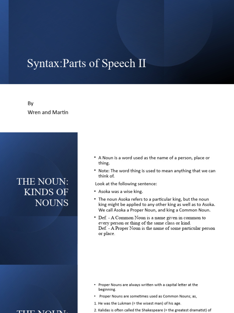Syntax Parts of Speech II FE | PDF | Preposition And Postposition | Noun