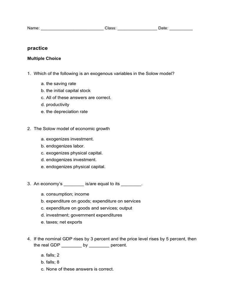 Practice m1 | PDF | Economic Growth | Production Function