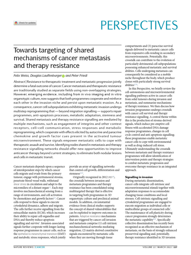Towards Targeting of Shared Mechanisms of Cancer Metastasis and Therapy ...