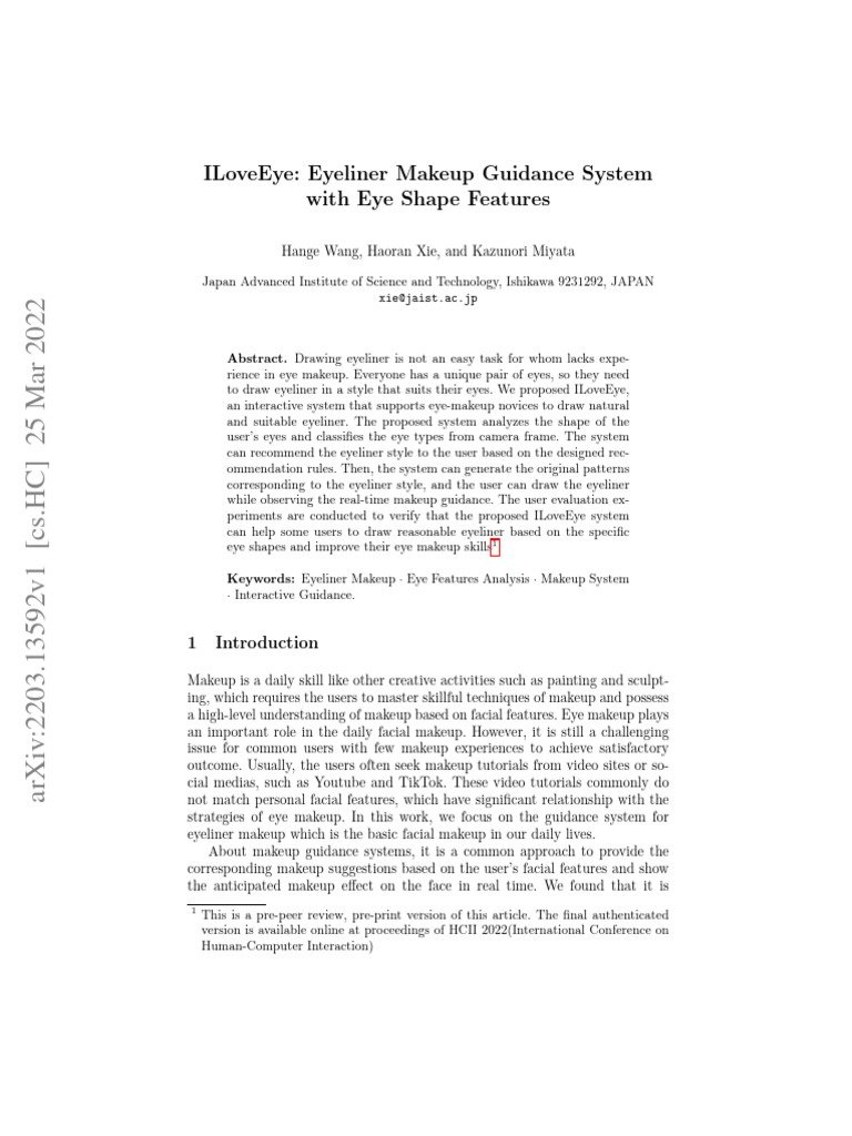 ILoveEye Eyeliner Makeup Guidance System With Eye | PDF | Deep Learning