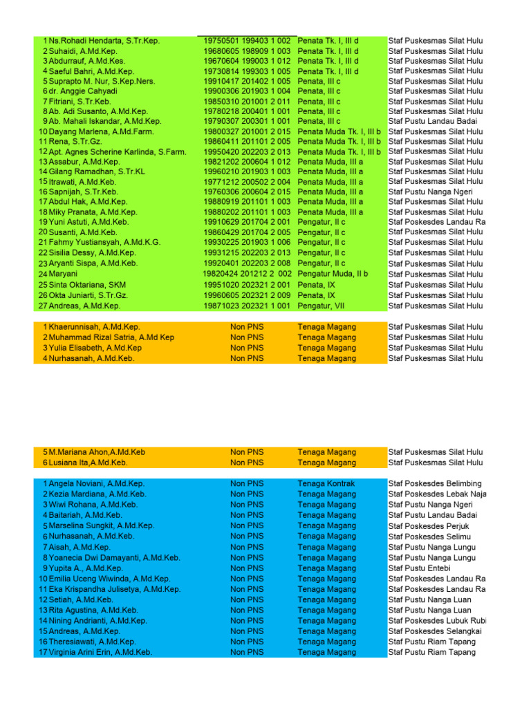 Puskesmas Silat Hulu Staff List | PDF