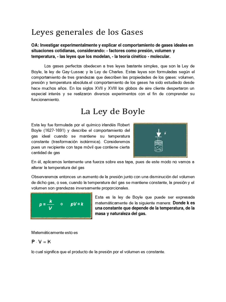 Leyes de los Gases: Boyle, Gay-Lussac y Charles | PDF | Gases | Física ...