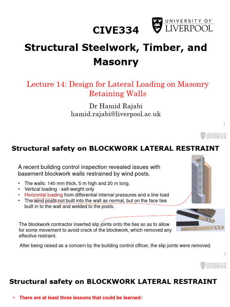 Lateral Load Design for Masonry Walls | PDF | Wall | Masonry