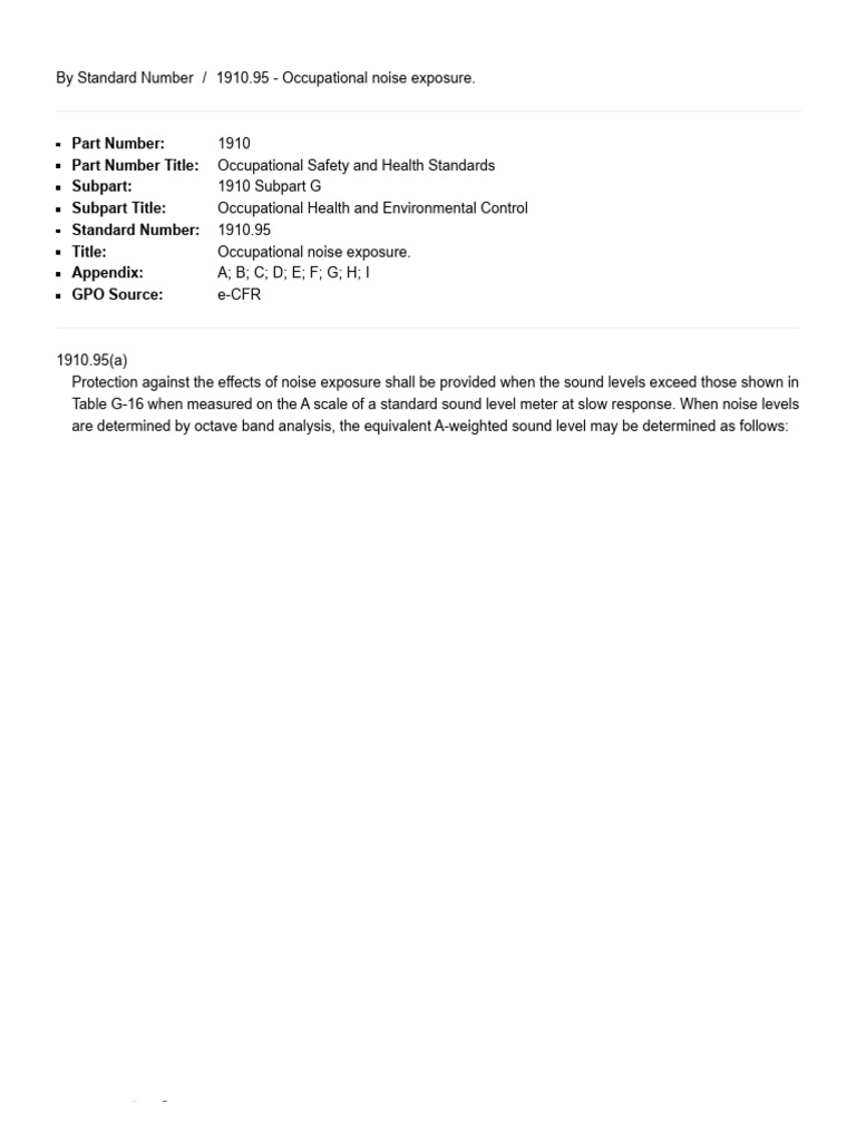 1910 95 occupational noise exposure occupational safety and health
