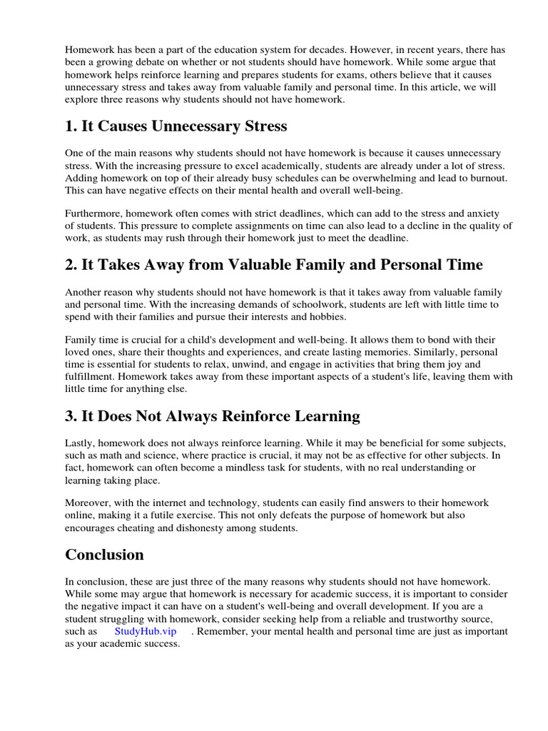 3 Reasons Why Students Should Not Have Homework | PDF | Homework | Learning