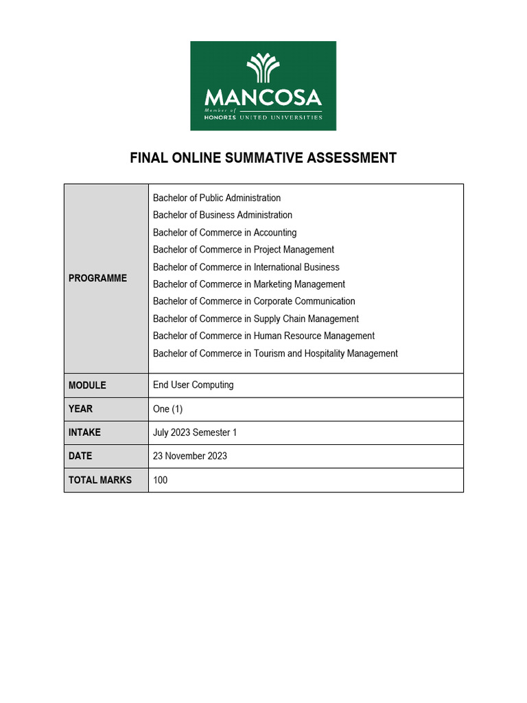 End User Computing Assessment Overview | PDF | Computing | Databases