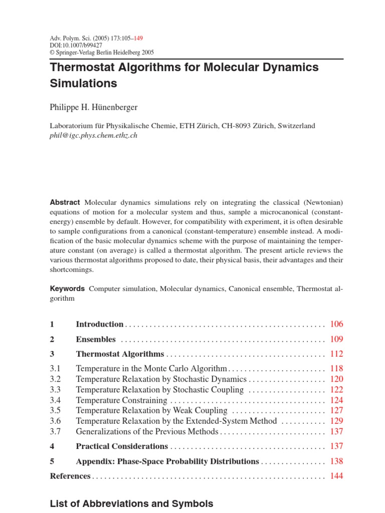 Thermostat Algorithms For Molecular Dynamics Simulations: Phil@igc ...