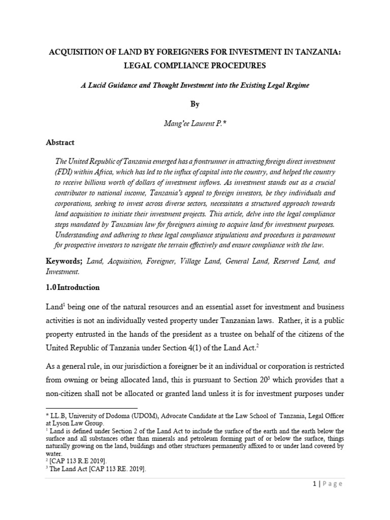 Foreign Land Acquisition in Tanzania | PDF | Investing | Mergers And ...