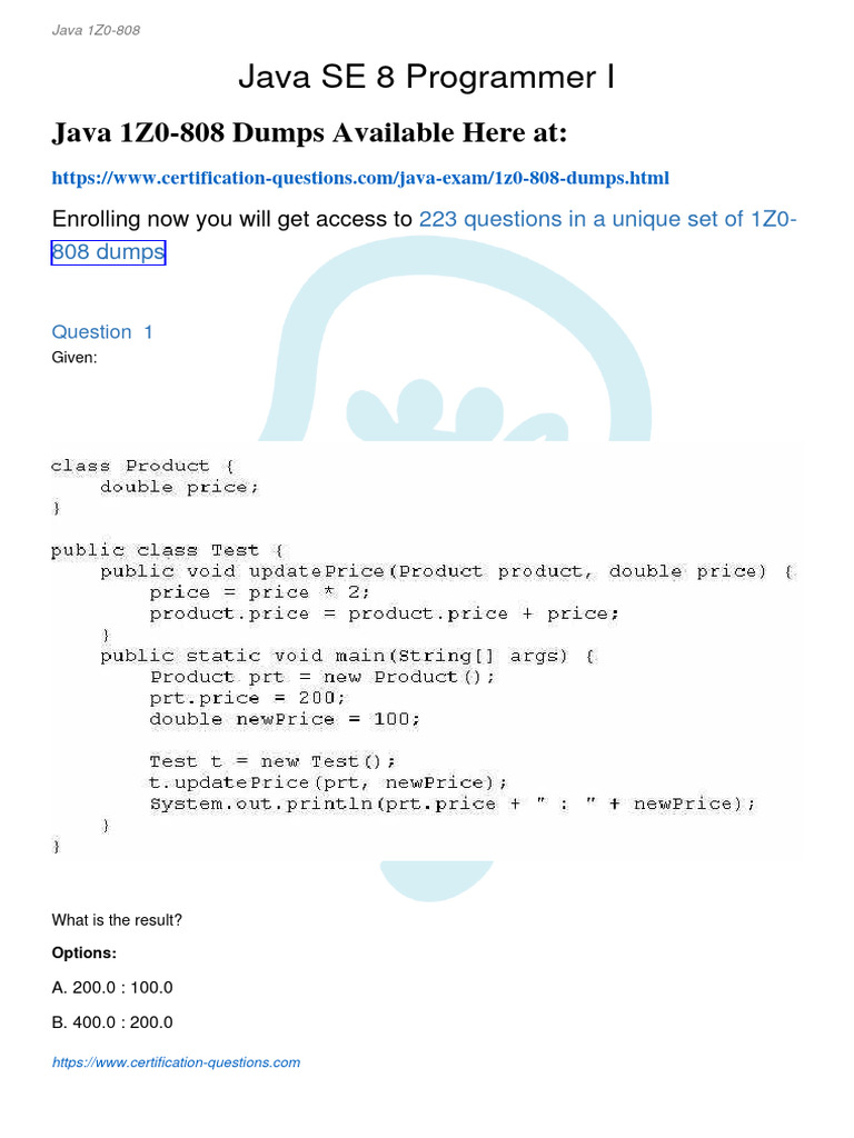 Java 1Z0-808 Exam Questions and Answers | PDF | Java (Programming ...