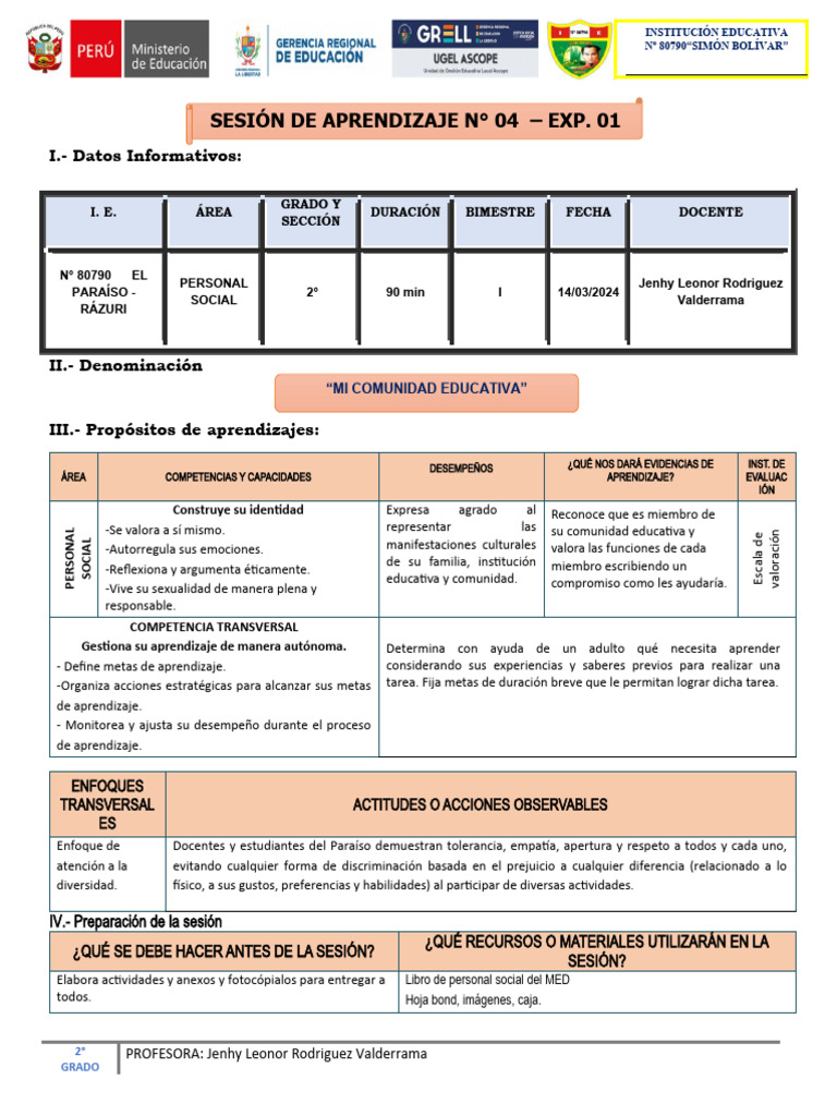 Sesión #04 - Ps. - Mi Comunidad Educativa | PDF | Aprendizaje | Maestros