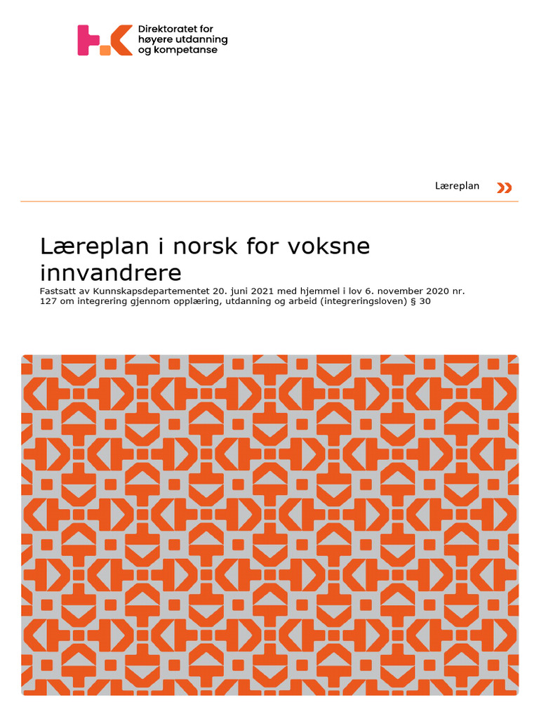 Lareplan I Norsk For Voksne Innvandrere Bokmal | PDF