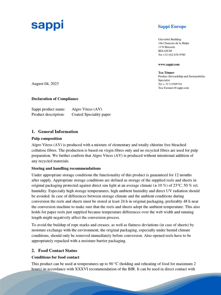 Declaration Oomplance Algro Ess (AV) | PDF | Biodegradation | Recycling