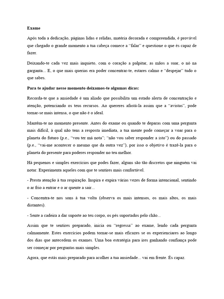 Dicas para Gerir a Ansiedade em Exames | PDF | Carreira e Crescimento