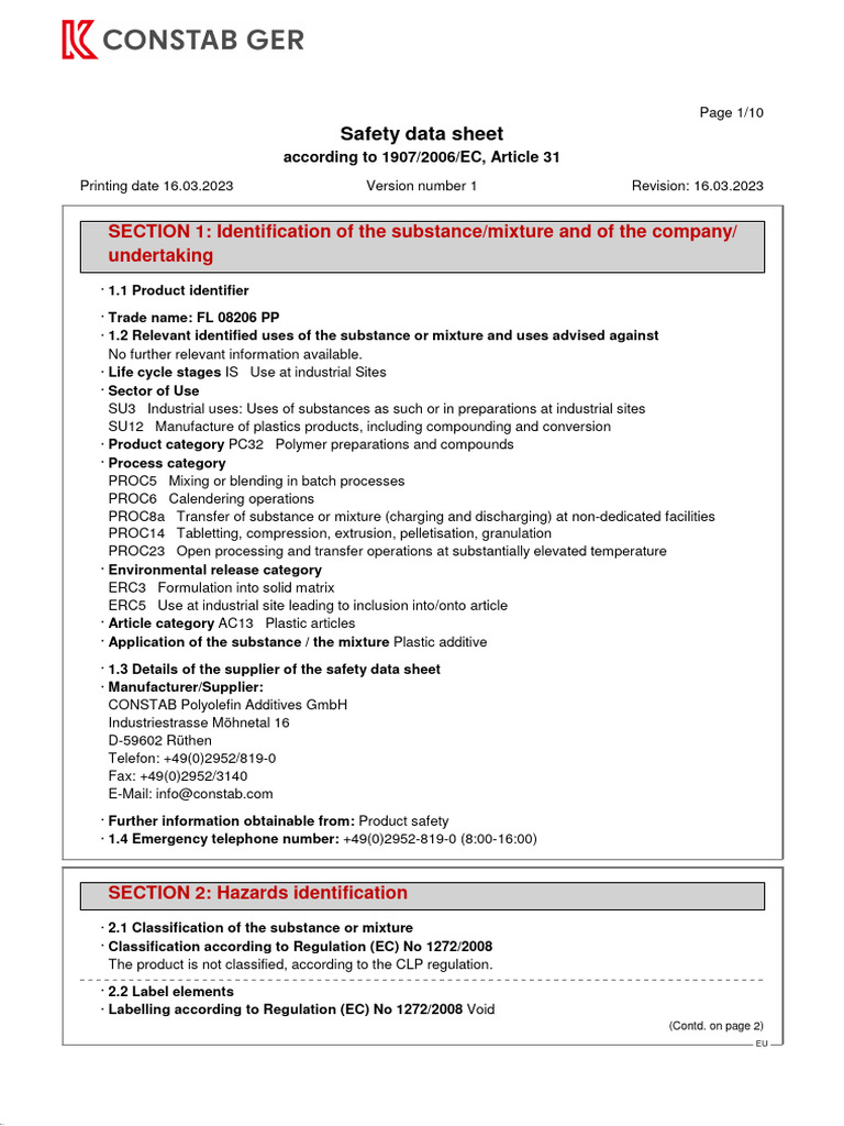 MSDS FL 0820 PP - Constab | PDF | Dangerous Goods | Firefighting