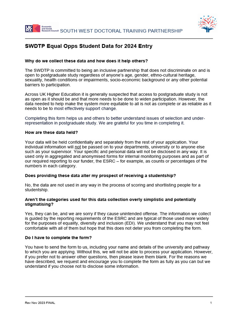 SWDTP Equal Opps For 2024 Entry | PDF | Gender Equality | Gender Studies