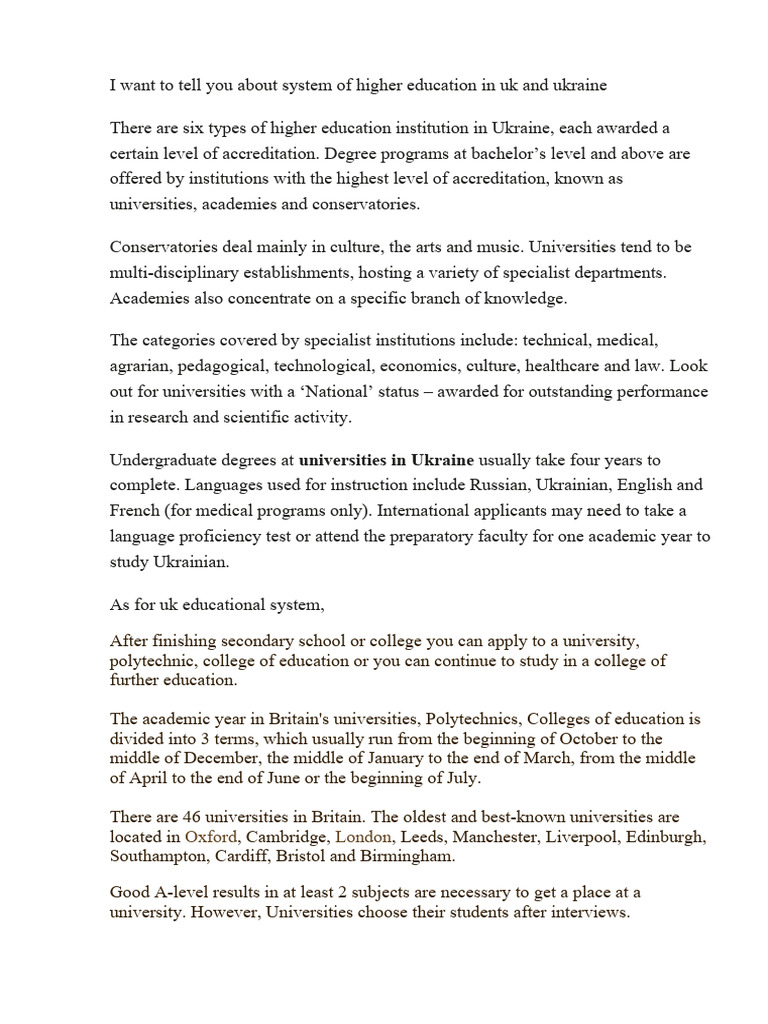 Higher Education Systems in Ukraine and UK | PDF | Academic Degree ...