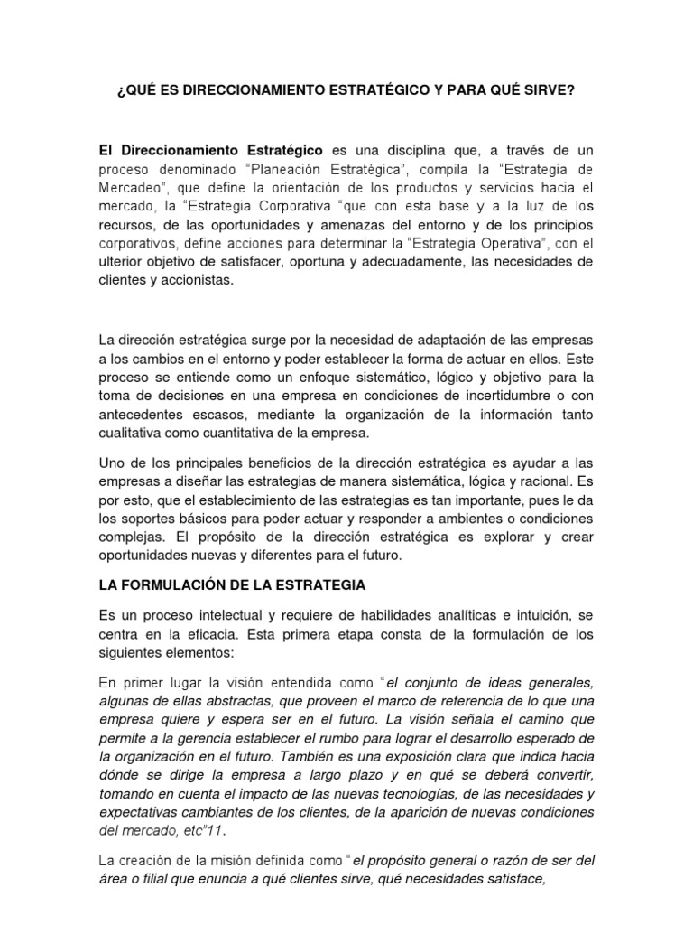 Que es direccionamiento estrategico