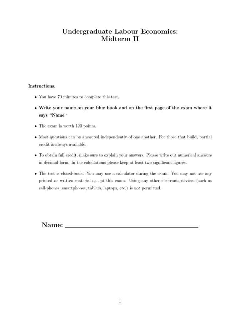 Undergraduate Labour Economics Midterm II | PDF | Labour Economics ...