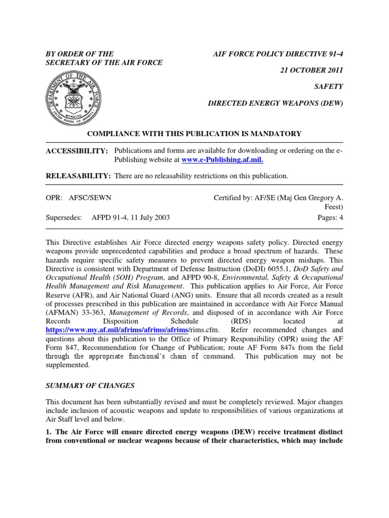 DEW Safety Policy Directive 91-4 | PDF | Safety | United States ...