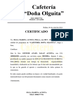 CERTIFICADO CAFETERIA DOÑA OLGUITA