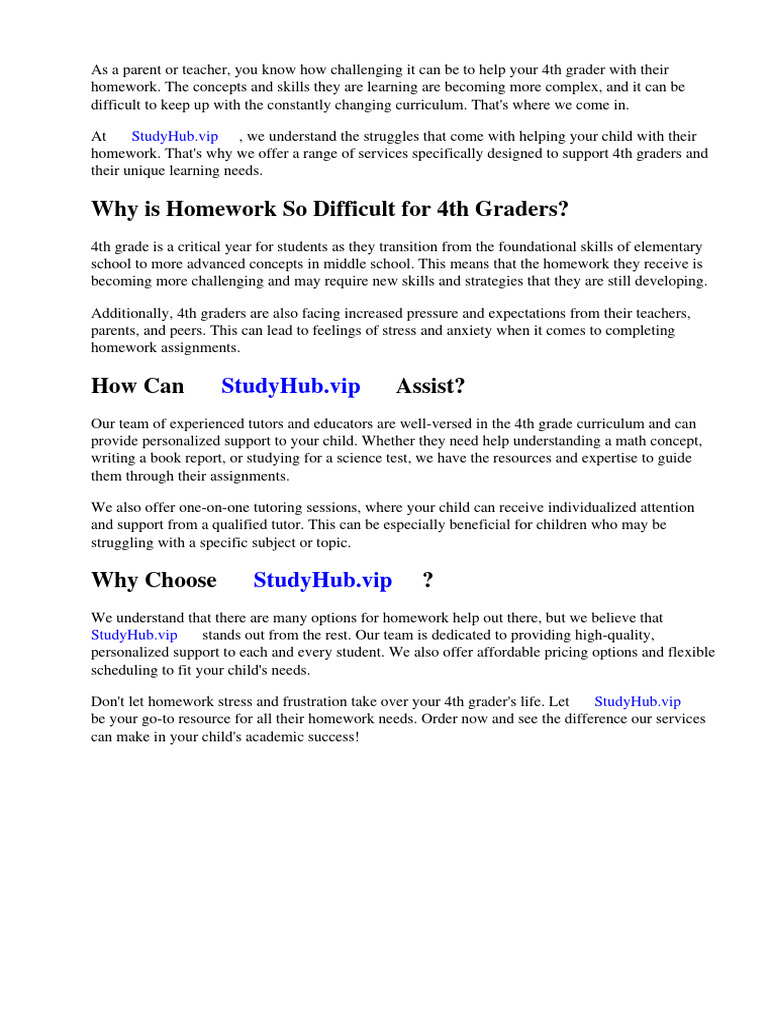 Homework Help for 4th Graders | PDF | Homework | Mathematics
