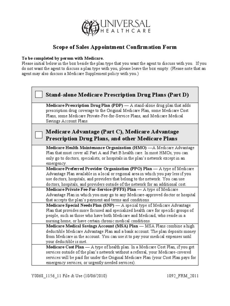 Scope of Appointment Form 2011 Universal | PDF | Medicare (United ...